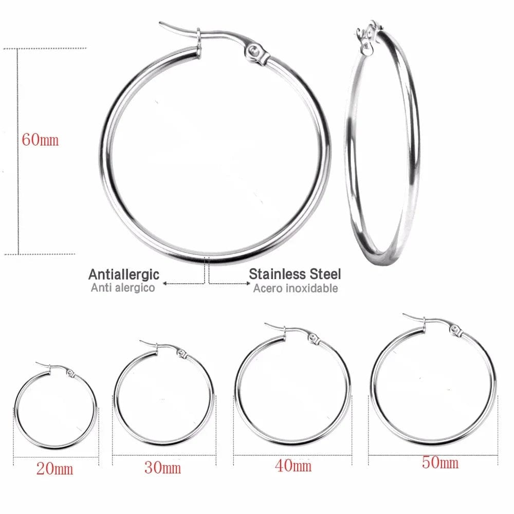 Planet Gates 20mm / Black Small Big Circle Women Hoop Earrings Exaggerated Hoop Ear Loop Smooth Ring Round Earring Stainless Steel Jewelry Wholesale