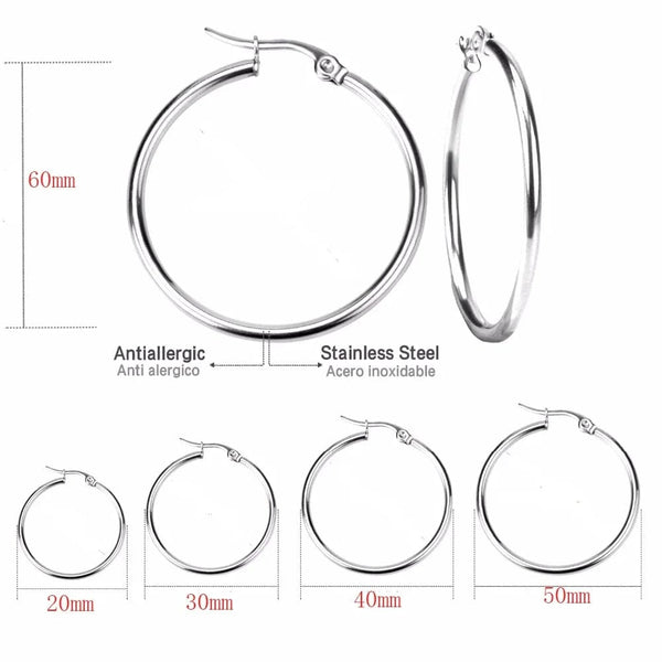Planet Gates 20mm / Black Small Big Circle Women Hoop Earrings Exaggerated Hoop Ear Loop Smooth Ring Round Earring Stainless Steel Jewelry Wholesale