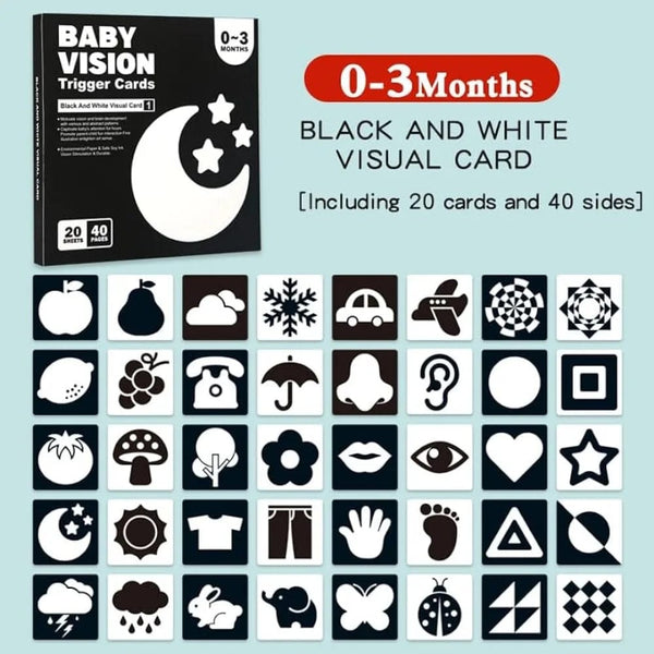 Planet Gates 20Pcs 0-3M / CHINA Montessori 0-12Month Baby Vision Stimulation Cards Black and White Contrast Cards Stimulate Newborn Visual Early Learning Toys