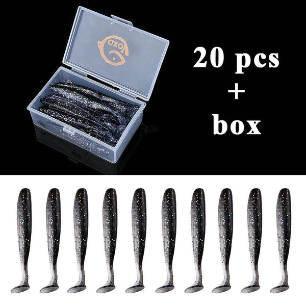 Planet Gates 20pcs 1 / 10 CM / CHINA QXO Fishing Soft Lure Worm With Box Silicone Bait Swimbait Streamer Sea Fishing Spoon Lure 7cm 10cm Wobbler Set
