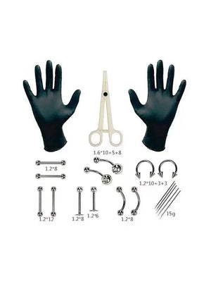 Planet Gates 20pcs 1 Set Disposable Professional Body Piercing Tool Kit Piercing Needle Clamp Tools Ear Tragus Nose Eyebrow Navel Piercings 316