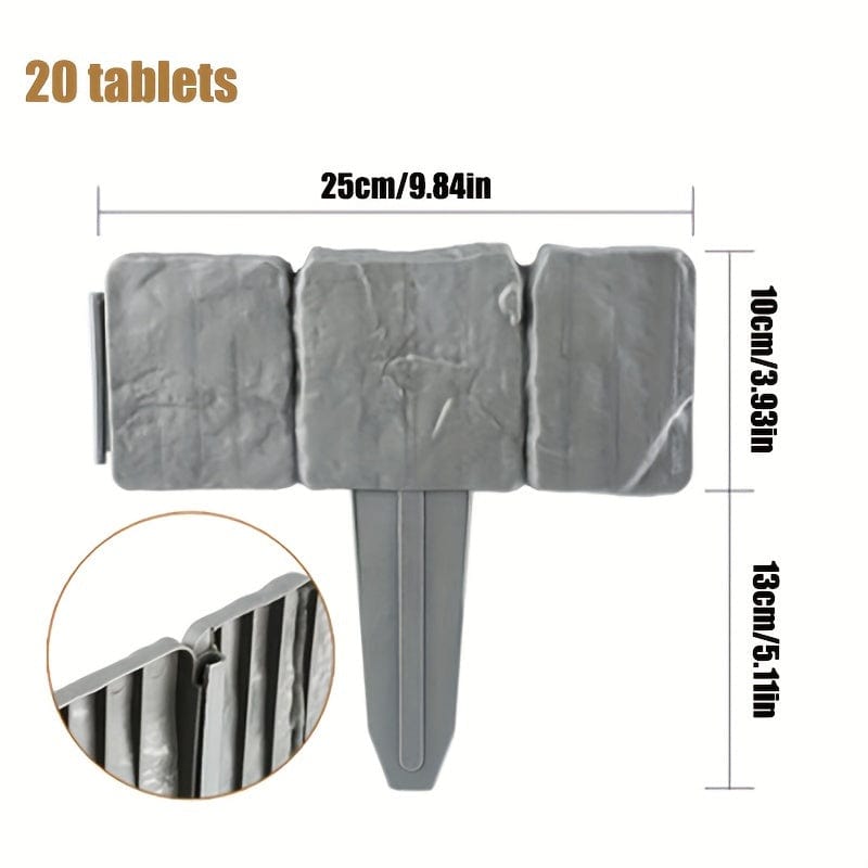 Planet Gates 10/20pcs, Imitation Gray Stone Garden Edging Borders, Plastic Edges For Garden Beautification, Small Garden Fence Frames Flower Bed Borders, Garden Yard Decoration