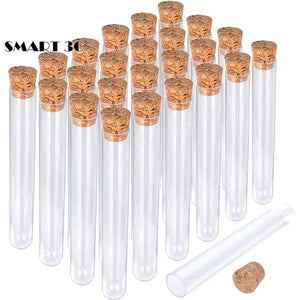 Planet Gates 20Pcs 12x100mm Transparent Laboratory Clear Plastic Test Tubes With Corks Caps School Lab Supplies, Wedding Favor Gift Tube