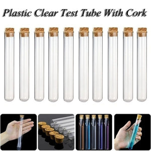 Planet Gates 20Pcs 12x100mm Transparent Laboratory Clear Plastic Test Tubes With Corks Caps School Lab Supplies, Wedding Favor Gift Tube