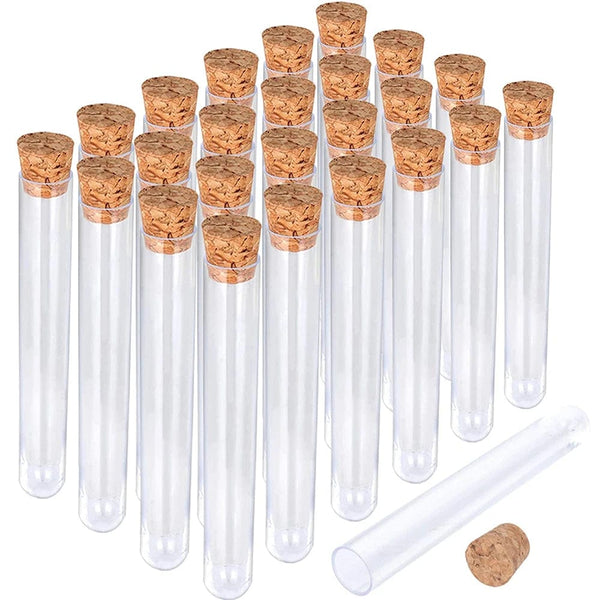 Planet Gates 20Pcs 12x100mm Transparent Laboratory Clear Plastic Test Tubes With Corks Caps School Lab Supplies, Wedding Favor Gift Tube