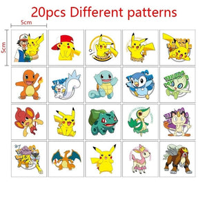Planet Gates 20PCS 20Pcs Pokemon Pikachu Tattoo Stickers Waterproof Anime Sticker Action Figure Toys Cartoon Reward Toy for Kids Birthday Xmas Gift
