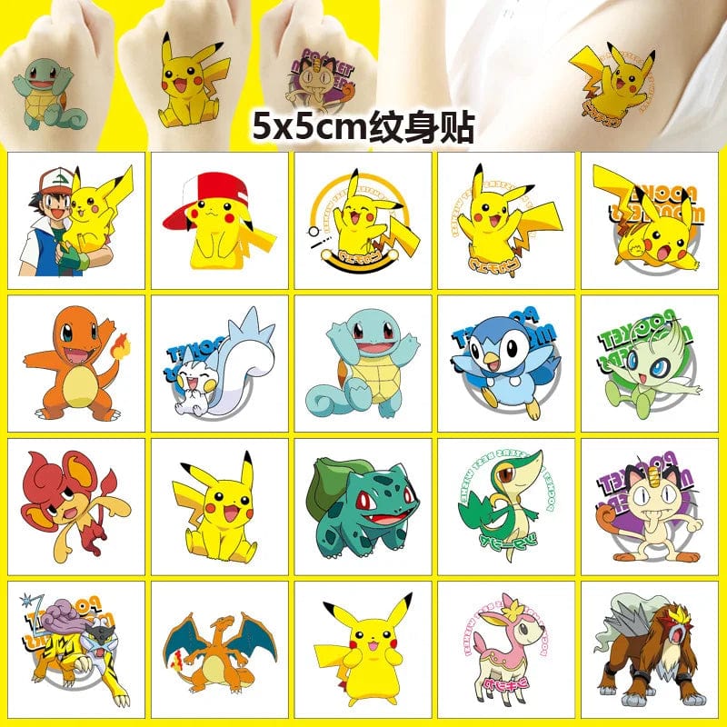 Planet Gates 20PCS 20Pcs Pokemon Pikachu Tattoo Stickers Waterproof Anime Sticker Action Figure Toys Cartoon Reward Toy for Kids Birthday Xmas Gift