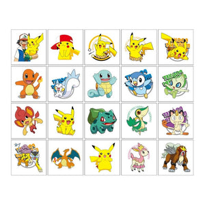 Planet Gates 20PCS 20Pcs Pokemon Pikachu Tattoo Stickers Waterproof Anime Sticker Action Figure Toys Cartoon Reward Toy for Kids Birthday Xmas Gift