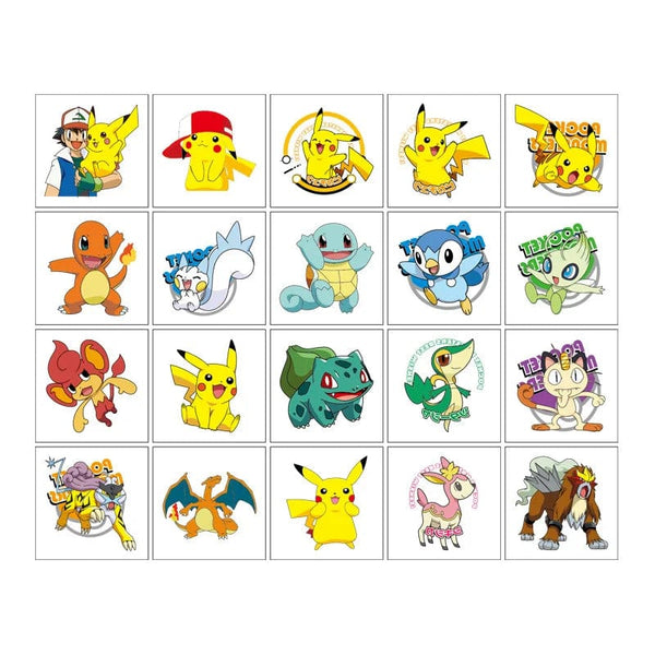 Planet Gates 20PCS 20Pcs Pokemon Pikachu Tattoo Stickers Waterproof Anime Sticker Action Figure Toys Cartoon Reward Toy for Kids Birthday Xmas Gift