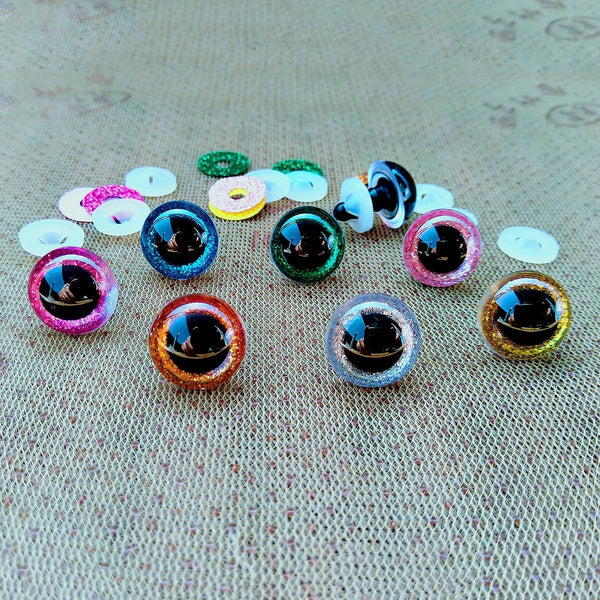 Planet Gates 20pcs 3D Plastic Glitter Safety Eyes For Crochet Toys Amigurumi Diy Mix Bulk Mixed Sizes Toy Doll Making 10/12/14/16/18/20/22mm