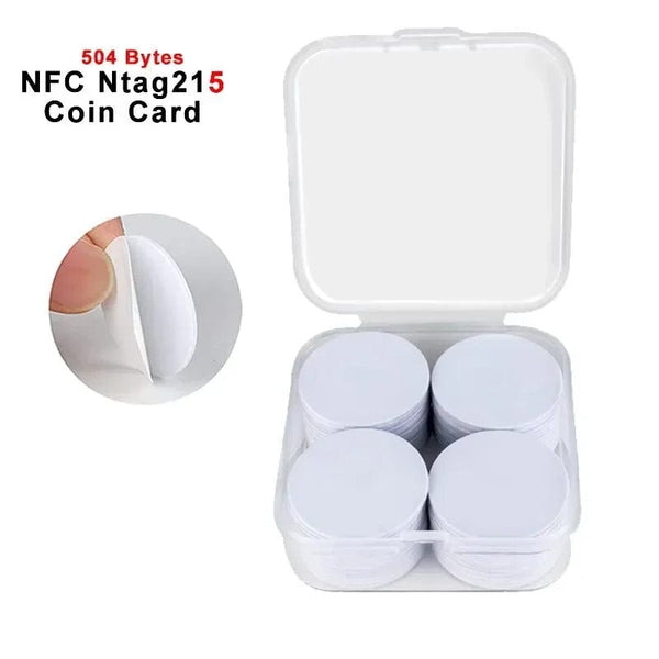 Planet Gates 20pcs 50pcs 13.56MHz Ntag215 NFC Coins Adhesive Cards Badge Backing 504 Bytes ISO/IEC 14443 A 25mm Waterproof PVC Ntag 215 Tag