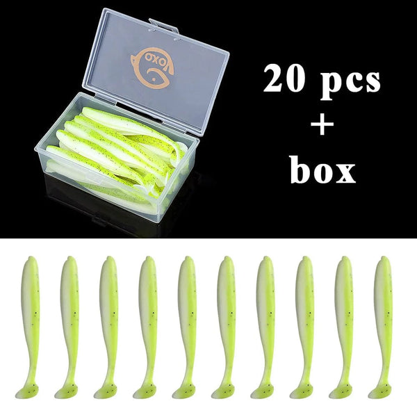 Planet Gates 20pcs 7 / 10 CM / CHINA QXO Fishing Soft Lure Worm With Box Silicone Bait Swimbait Streamer Sea Fishing Spoon Lure 7cm 10cm Wobbler Set