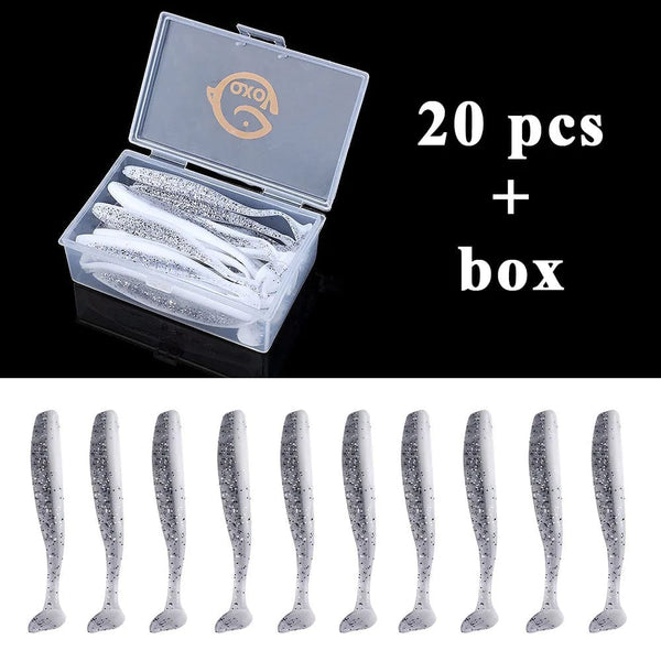 Planet Gates 20pcs 8 / 10 CM / CHINA QXO Fishing Soft Lure Worm With Box Silicone Bait Swimbait Streamer Sea Fishing Spoon Lure 7cm 10cm Wobbler Set