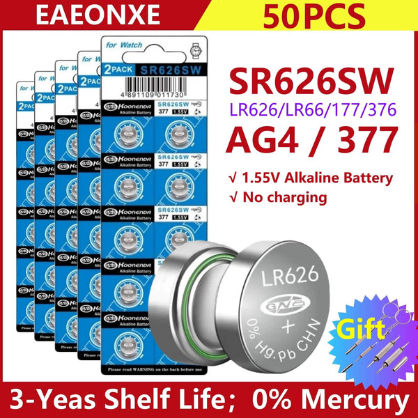 Planet Gates 20pcs-AG4-SR626SW High Capacity 2-50pcs SR626SW AG4 Equivalent 377S 377 LR626 1.55V Button Cell Battery for Watch Candle lamp Replacement
