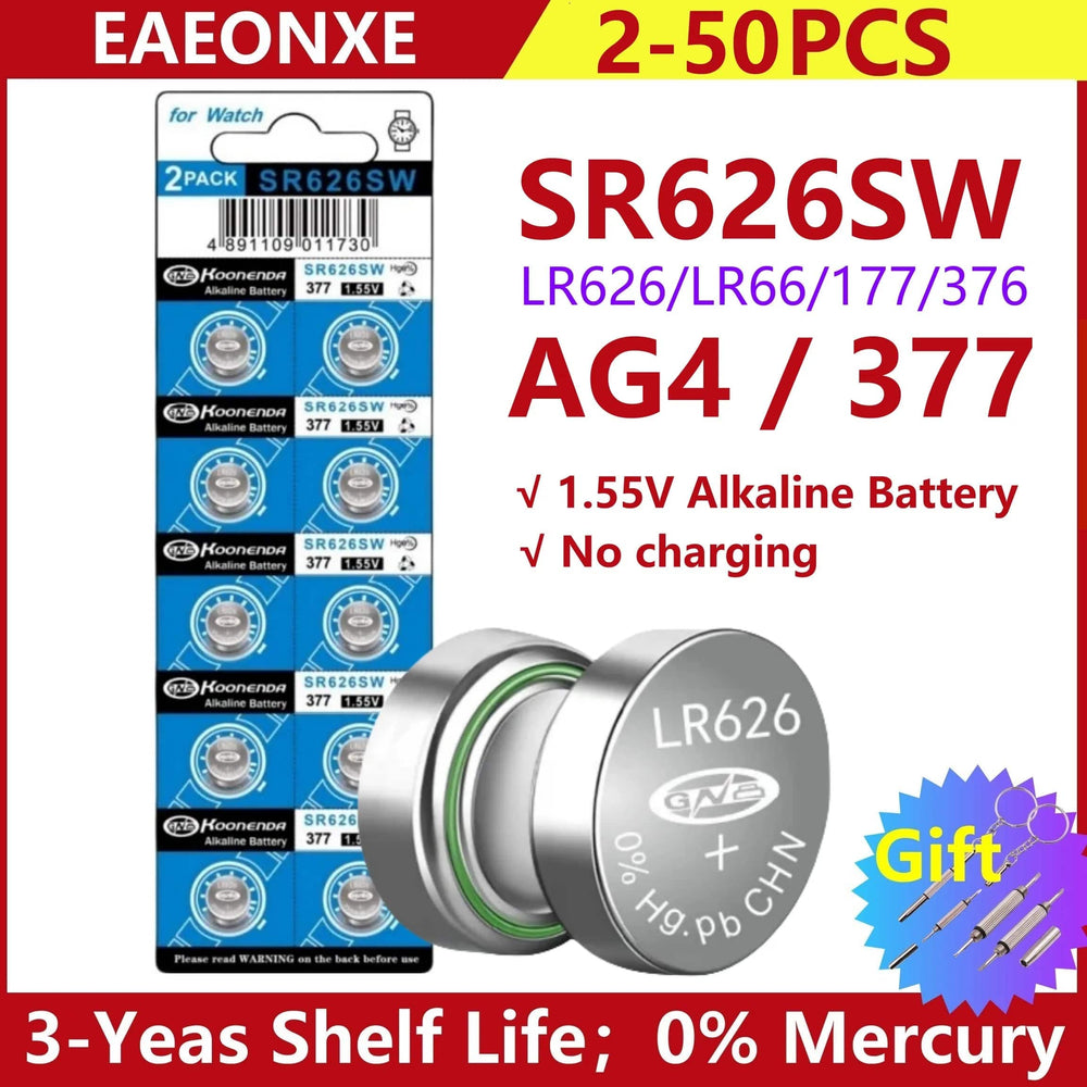 Planet Gates 20pcs-AG4-SR626SW High Capacity 2-50pcs SR626SW AG4 Equivalent 377S 377 LR626 1.55V Button Cell Battery for Watch Candle lamp Replacement