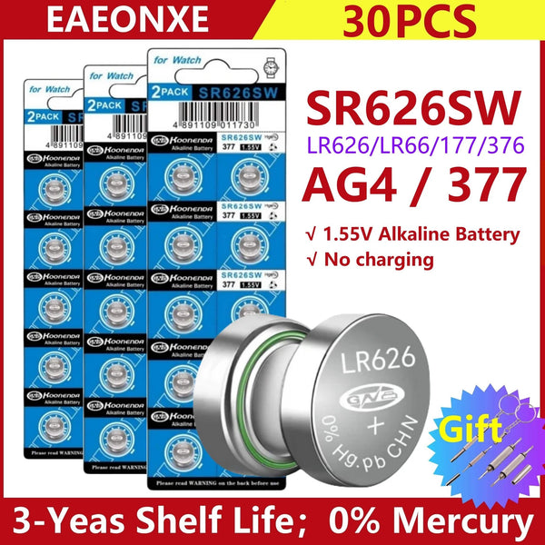 Planet Gates 20pcs-AG4-SR626SW High Capacity 2-50pcs SR626SW AG4 Equivalent 377S 377 LR626 1.55V Button Cell Battery for Watch Candle lamp Replacement