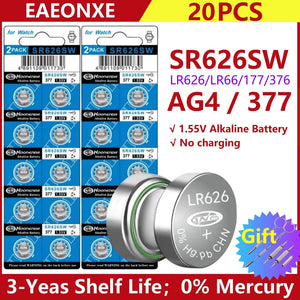 Planet Gates 20pcs-AG4-SR626SW High Capacity 2-50pcs SR626SW AG4 Equivalent 377S 377 LR626 1.55V Button Cell Battery for Watch Candle lamp Replacement