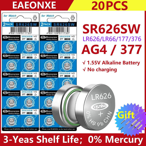 Planet Gates 20pcs-AG4-SR626SW High Capacity 2-50pcs SR626SW AG4 Equivalent 377S 377 LR626 1.55V Button Cell Battery for Watch Candle lamp Replacement