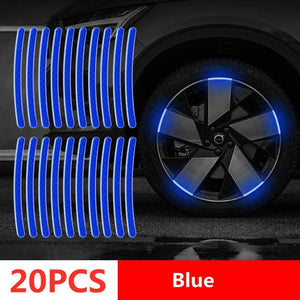Planet Gates 20pcs blue tyre Car Wheel Hub Reflective Stripes Door Handle Safety Warning Sticker Car Rear Warning Tape Automobile Sticker Exterior Accessorie