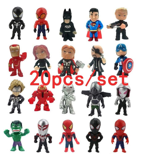 Planet Gates 20pcs Disney 20pcs/set Marvel Avengers Hulk Thor Spider Man venom Captain Decoration action Figure Capsule Toys for kids Xmas Gift