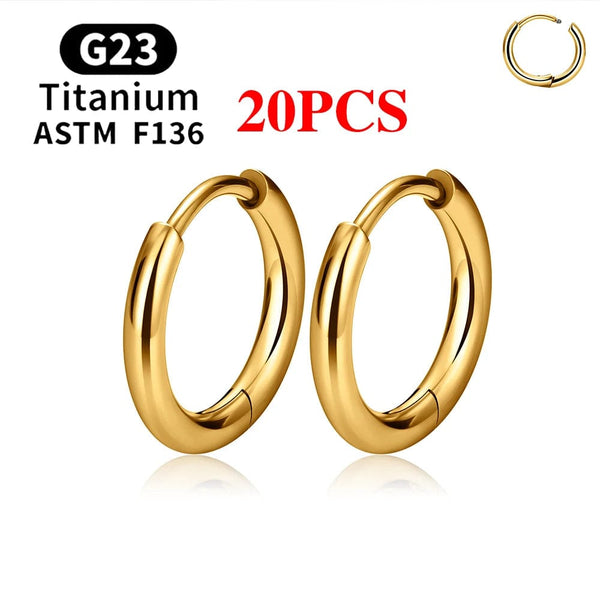 Planet Gates 20PCS Gold Color / CHINA / 2X8MM 2/20PCS G23 Titanium Earring Hoop CZ Hinged Segment Round Nose Ring for Women Ear Tragus Cartilage Helix Daith Piercing Jewelry
