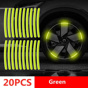 Planet Gates 20pcs green tyre Car Wheel Hub Reflective Stripes Door Handle Safety Warning Sticker Car Rear Warning Tape Automobile Sticker Exterior Accessorie
