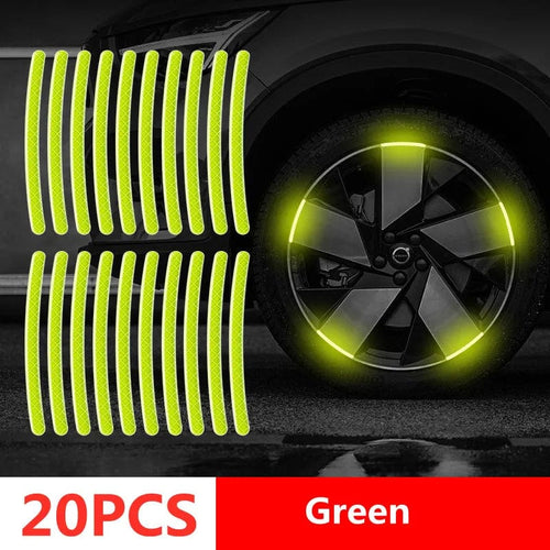 Planet Gates 20pcs green tyre Car Wheel Hub Reflective Stripes Door Handle Safety Warning Sticker Car Rear Warning Tape Automobile Sticker Exterior Accessorie