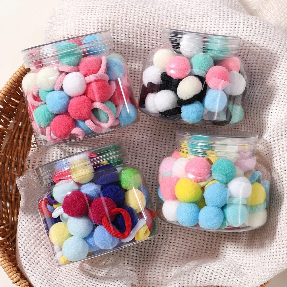 Planet Gates 20pcs Kids Elastic Hair Bands Girls Plush Ball Rubber Band For Children Sweets Scrunchie Hair Ties Clip Baby Hair Accessories