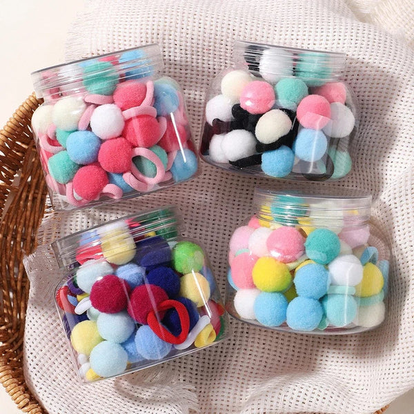 Planet Gates 20pcs Kids Elastic Hair Bands Girls Plush Ball Rubber Band For Children Sweets Scrunchie Hair Ties Clip Baby Hair Accessories