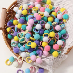 Planet Gates 20pcs Kids Elastic Hair Bands Girls Plush Ball Rubber Band For Children Sweets Scrunchie Hair Ties Clip Baby Hair Accessories