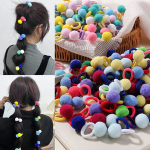 Planet Gates 20pcs Kids Elastic Hair Bands Girls Plush Ball Rubber Band For Children Sweets Scrunchie Hair Ties Clip Baby Hair Accessories