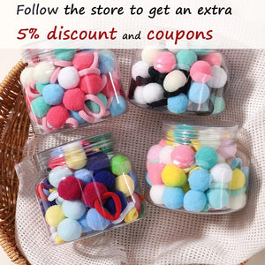 Planet Gates 20pcs Kids Elastic Hair Bands Girls Plush Ball Rubber Band For Children Sweets Scrunchie Hair Ties Clip Baby Hair Accessories