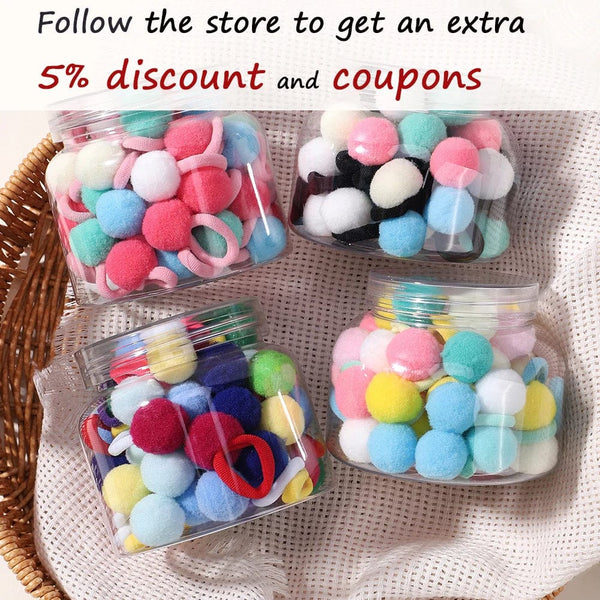 Planet Gates 20pcs Kids Elastic Hair Bands Girls Plush Ball Rubber Band For Children Sweets Scrunchie Hair Ties Clip Baby Hair Accessories