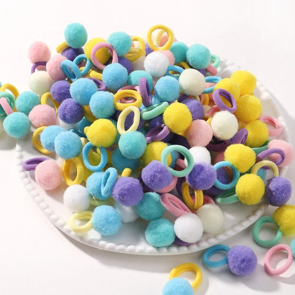Planet Gates 20pcs Kids Elastic Hair Bands Girls Plush Ball Rubber Band For Children Sweets Scrunchie Hair Ties Clip Baby Hair Accessories