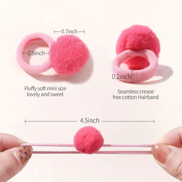 Planet Gates 20pcs Kids Elastic Hair Bands Girls Plush Ball Rubber Band For Children Sweets Scrunchie Hair Ties Clip Baby Hair Accessories