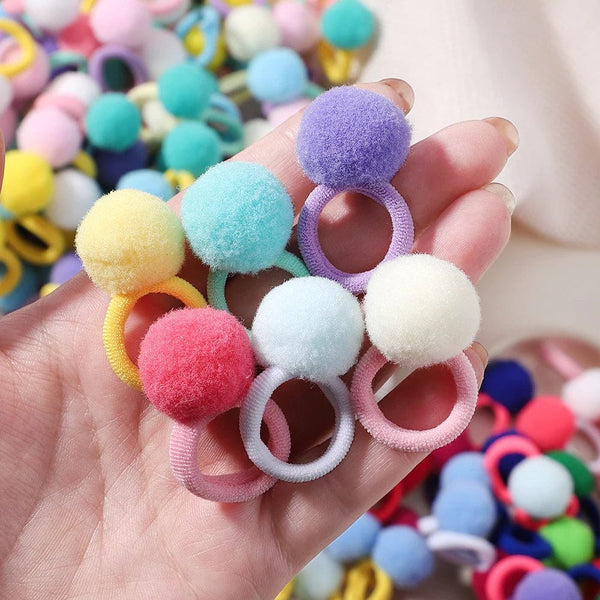 Planet Gates 20pcs Kids Elastic Hair Bands Girls Plush Ball Rubber Band For Children Sweets Scrunchie Hair Ties Clip Baby Hair Accessories