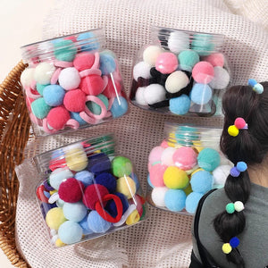 Planet Gates 20pcs Kids Elastic Hair Bands Girls Plush Ball Rubber Band For Children Sweets Scrunchie Hair Ties Clip Baby Hair Accessories