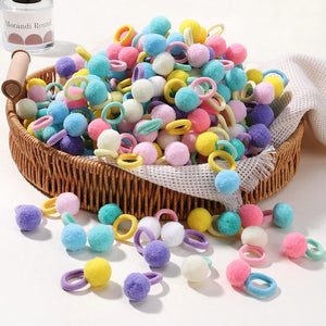 Planet Gates 20pcs Kids Elastic Hair Bands Girls Plush Ball Rubber Band For Children Sweets Scrunchie Hair Ties Clip Baby Hair Accessories