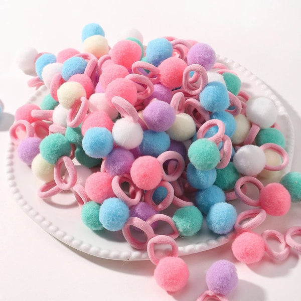 Planet Gates 20pcs Kids Elastic Hair Bands Girls Plush Ball Rubber Band For Children Sweets Scrunchie Hair Ties Clip Baby Hair Accessories