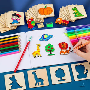 Planet Gates 20Pcs mini set / CHINA 20Pcs Montessori Kids Drawing Toys Wooden DIY Painting Template Stencils Learning Educational Toys for Children Christmas Gifts