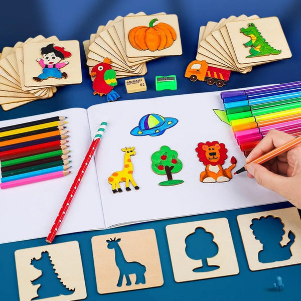 Planet Gates 20Pcs mini set / CHINA 20Pcs Montessori Kids Drawing Toys Wooden DIY Painting Template Stencils Learning Educational Toys for Children Christmas Gifts