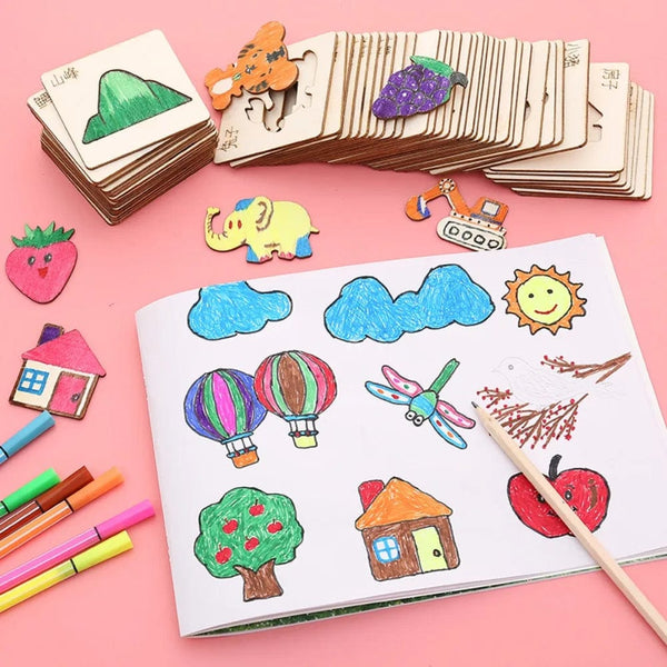 Planet Gates 20Pcs mini set / CHINA 20Pcs Montessori Kids Drawing Toys Wooden DIY Painting Template Stencils Learning Educational Toys for Children Christmas Gifts