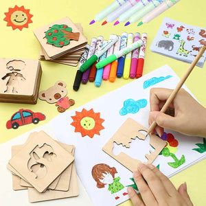 Planet Gates 20Pcs random 20pcs Montessori Kids Drawing Toys Wooden DIY Painting Stencils Template Craft Toys Puzzle Educational Toys for kids Gifts