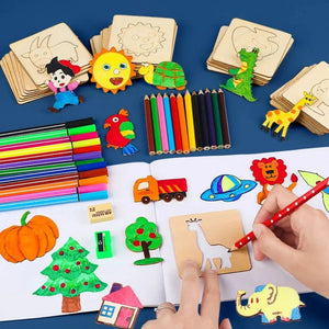 Planet Gates 20Pcs random 20pcs Montessori Kids Drawing Toys Wooden DIY Painting Stencils Template Craft Toys Puzzle Educational Toys for kids Gifts