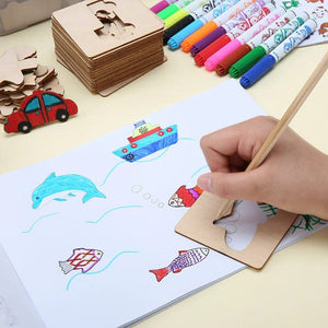 Planet Gates 20Pcs random 20pcs Montessori Kids Drawing Toys Wooden DIY Painting Stencils Template Craft Toys Puzzle Educational Toys for kids Gifts