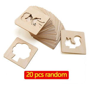 Planet Gates 20Pcs random 20pcs Montessori Kids Drawing Toys Wooden DIY Painting Template Stencils Learning Educational Toys for Children Wooden Toy Gift