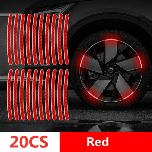 Planet Gates 20pcs red tyre Car Wheel Hub Reflective Stripes Door Handle Safety Warning Sticker Car Rear Warning Tape Automobile Sticker Exterior Accessorie