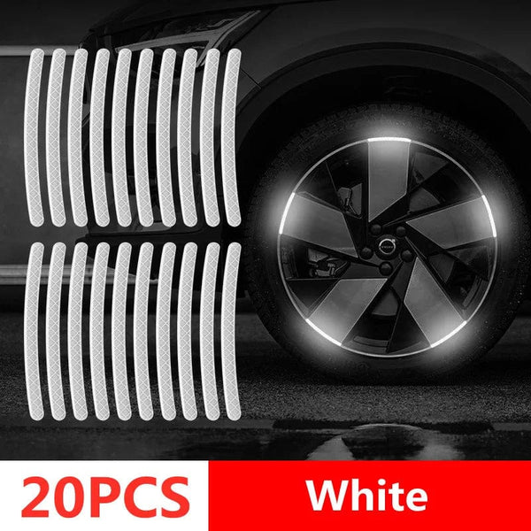 Planet Gates 20pcs white tyre Car Wheel Hub Reflective Stripes Door Handle Safety Warning Sticker Car Rear Warning Tape Automobile Sticker Exterior Accessorie