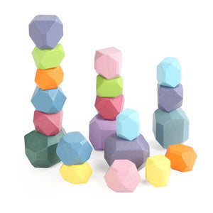Planet Gates 20pcs Wooden Sorting Stacking Rocks Stones Sensory Toddler Toys Learning Montessori Toys Building Blocks Game for Kids Birthday Gifts