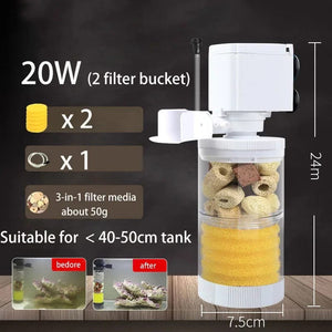 Planet Gates 20W 2 Buckets set 220V 5-IN-1 Silent Filter for Aquarium Turtle Fish Tank Submersible Water Pump Sponge Filter Skimmer Make Waves Accessories